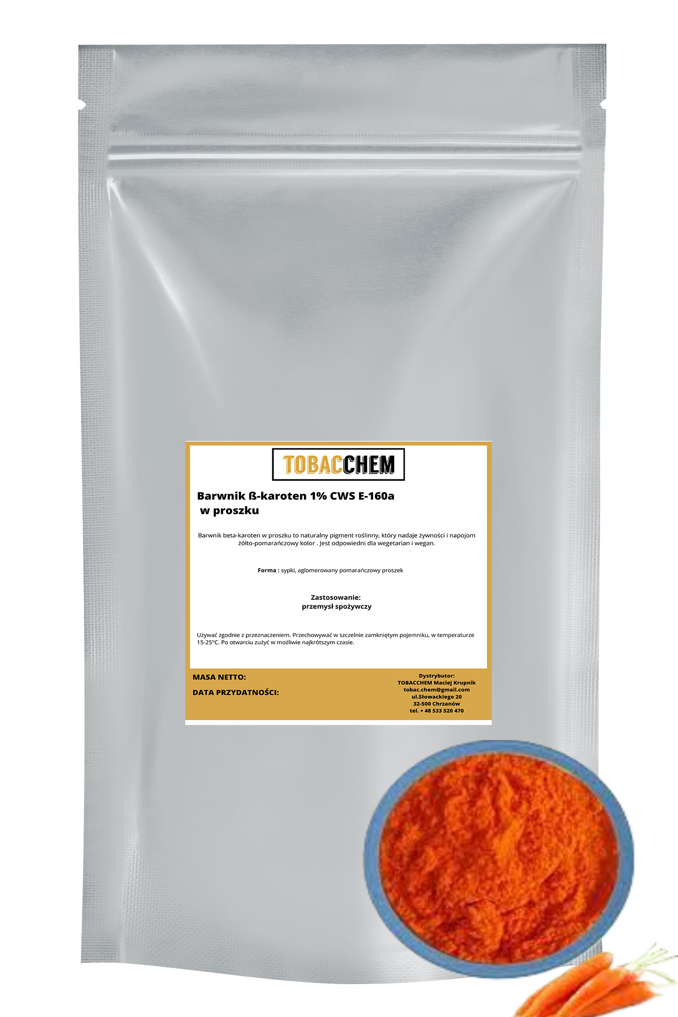 Barwnik ß-Karoten 1% CWS (E-160a) – Naturalny barwnik spożywczy Barwnik ß-Karoten 1% CWS (E-160a) – Naturalny barwnik spożywczy